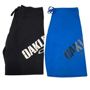 2 Pair) Oakley Mens Board Shorts Black, Blue Logo Swim Trunks Size 31 482299OVT